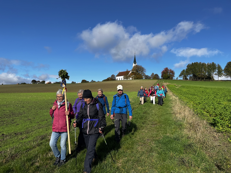 Pilger auf dem WolfgangWeg mit Pilgerstab